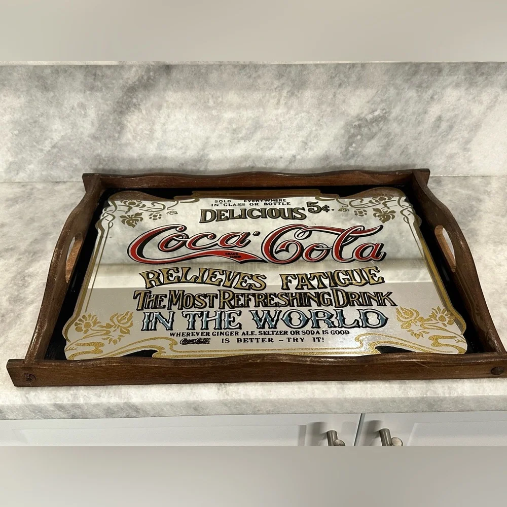Vintage Coca-Cola “Delicious” Drink Tray with Wooden Frame / Handles - Picture 4 of 7